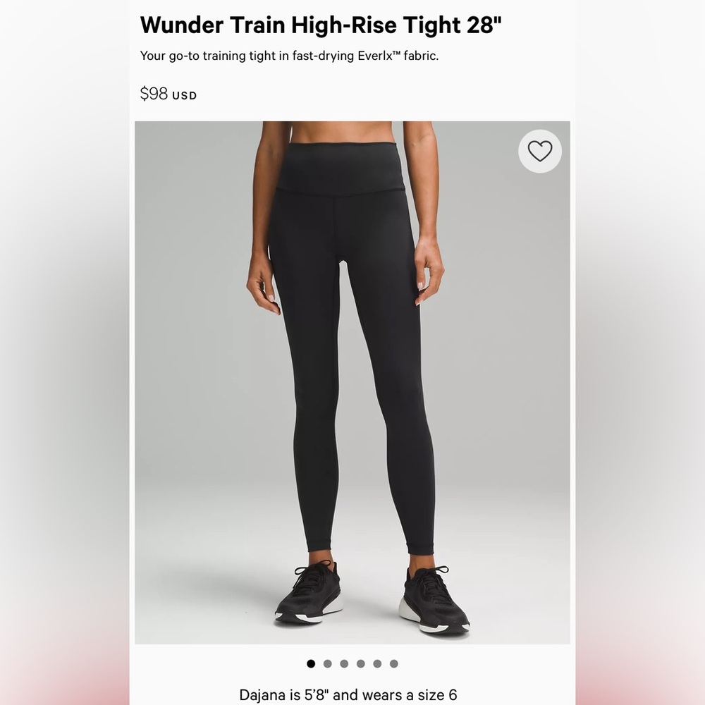 Lululemon Wunder Train High-Rise Tight 28" in Black (size 6)